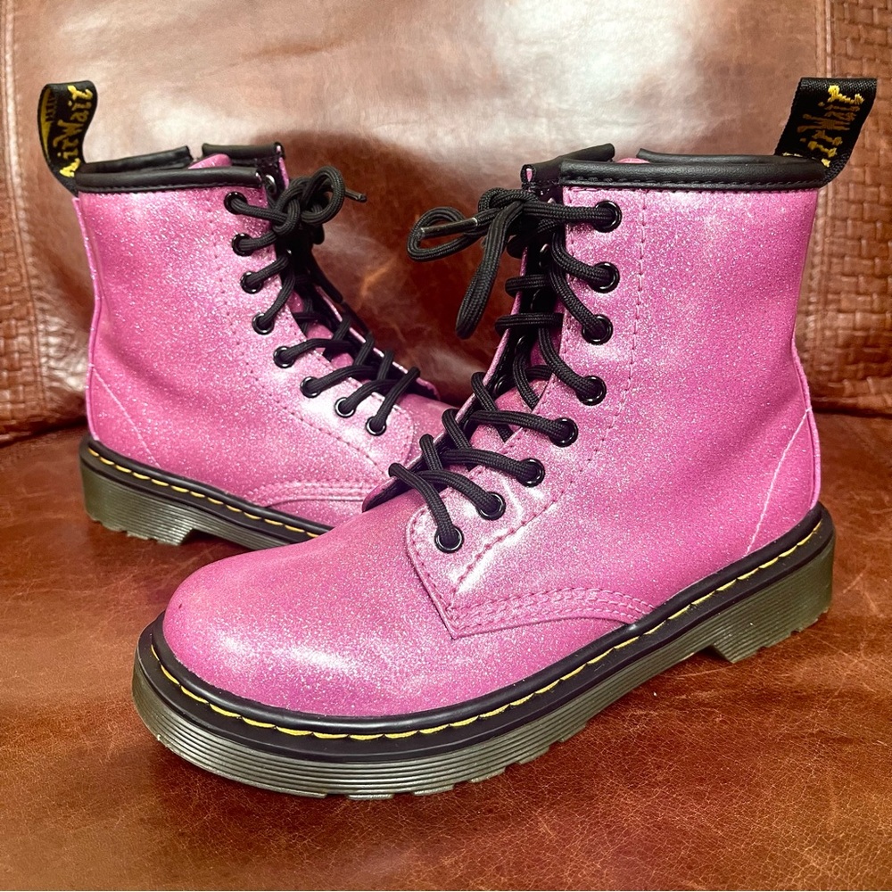 Dr.Martens Iconic 1460 Sparkly Color-Shifting Glitter Junior Boots In Pink Color - Picture 6 of 14